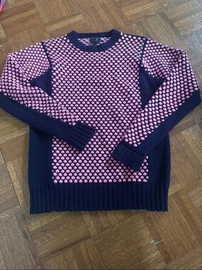 J. Crew Navy Crewneck Sweater with Pink Dot Texture